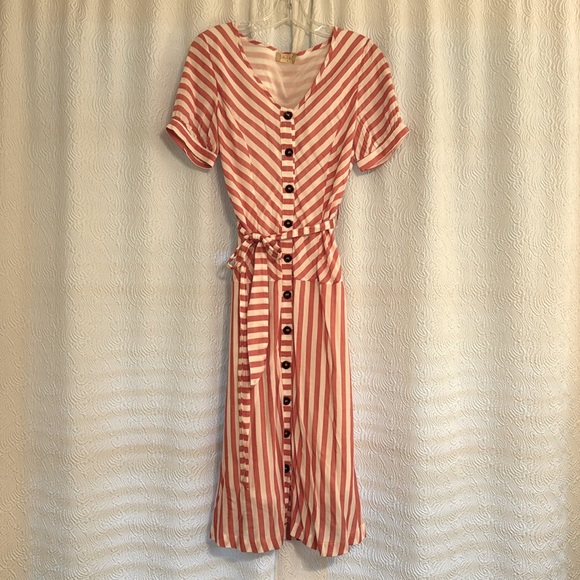 Altar’d State Pink and White Striped Knee Length Dress - Picture 2 of 5